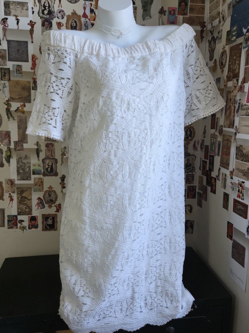 Elegant Off Shoulder White Lace Mini Dress Scalloped Hem